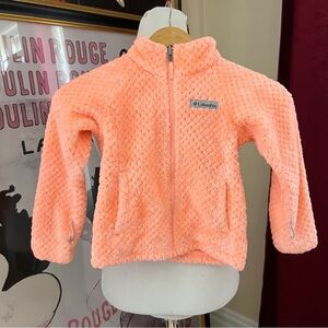 Columbia: Geometric Print Zip Up Soft Fleece Zip Jacket Neon Peachy Orange XXS